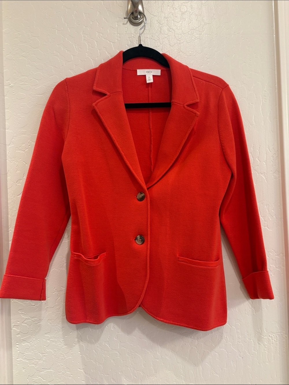 1901 Women's Bright Red Knit Blazer with Patch Pockets
